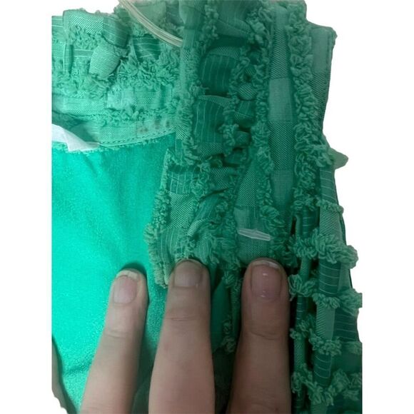 THML Women's Green Textured Halter Dress L Knee Length Tassel Tiered w/ Pockets - Picture 8 of 8
